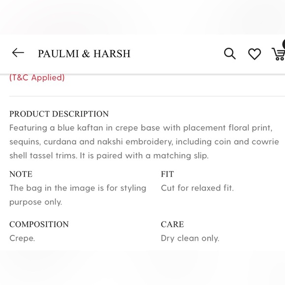 Paulmi & Harah: Blue crepe printed and embroidered kaftan - Picture 7 of 8